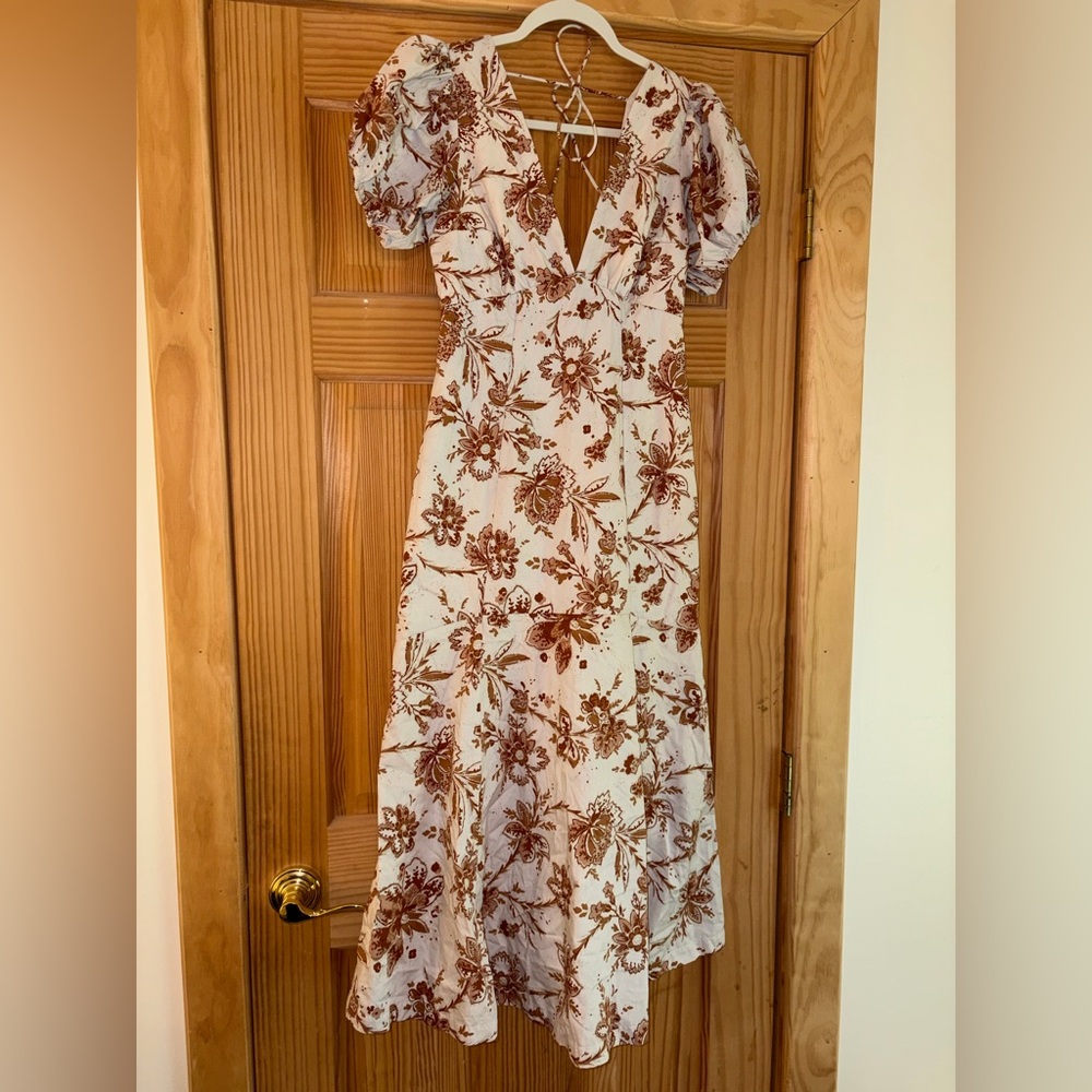 Abercrombie & Fitch Cream Midi Dress with Brown Floral Print
